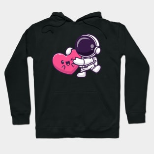 Cute Astronaut Holding Cute Love Heart Cartoon Hoodie